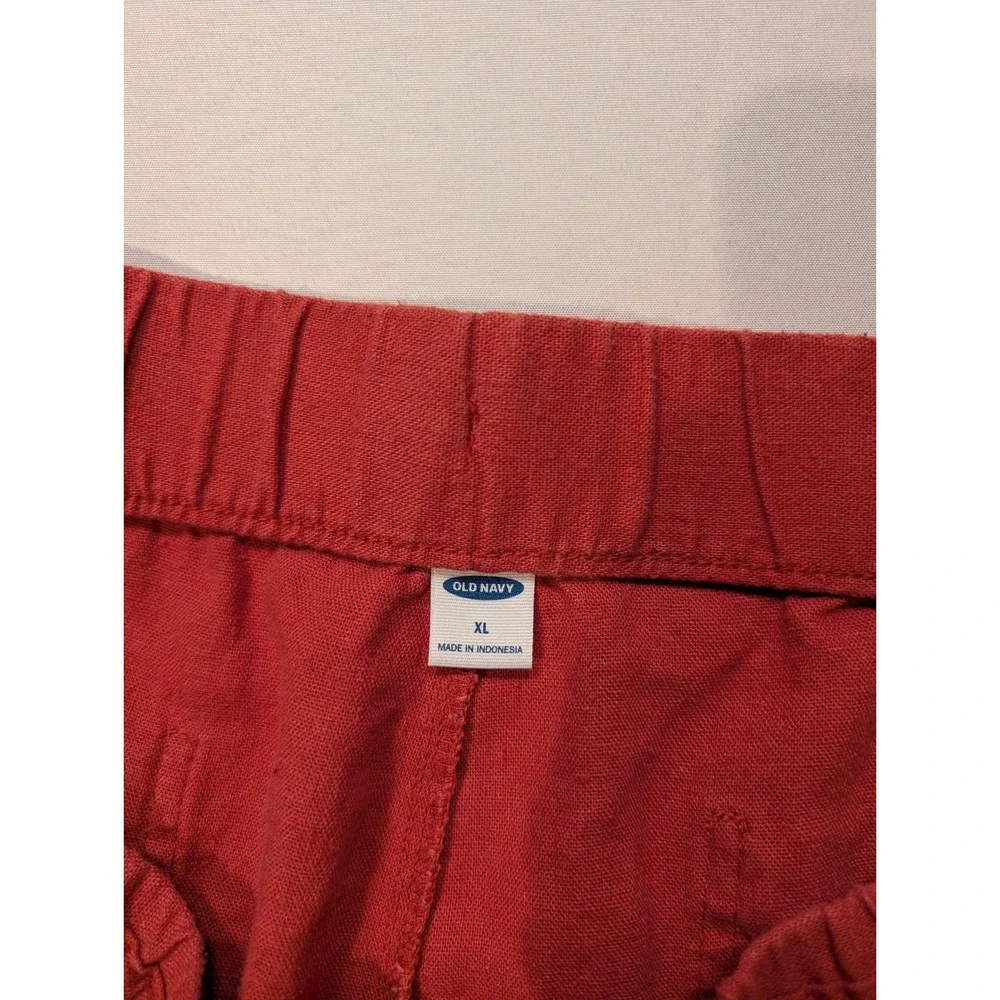 Old Navy Mens XL Red Linen Blend Drawstring Elastic Waist Straight Leg Pants - Picture 6 of 11